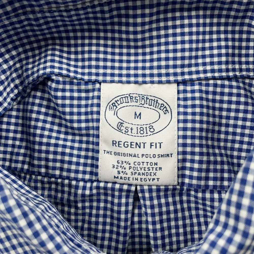 Brooks Brothers Shirt Mens Medium Blue Check Regent Fit Stretch Button Down